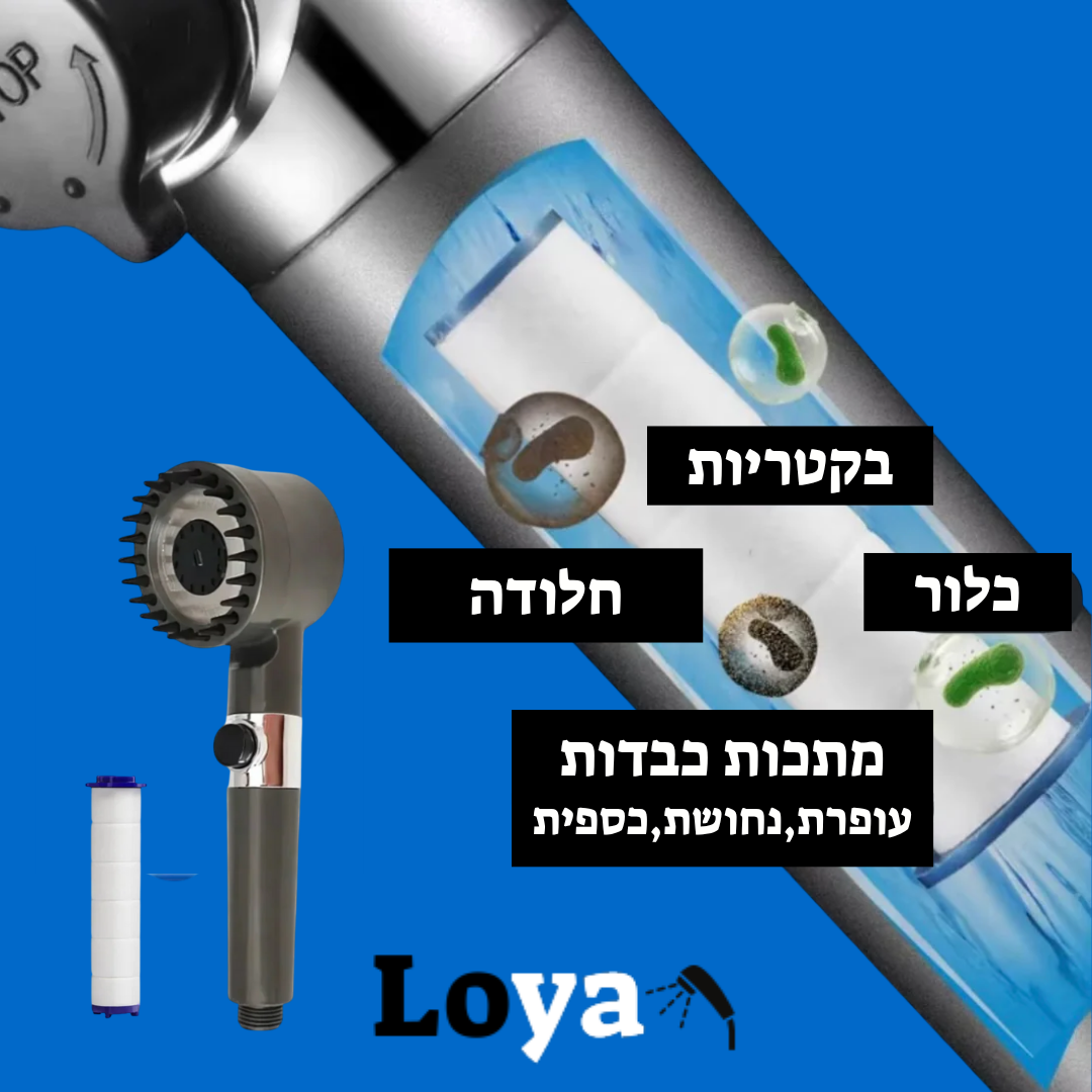 ראש מקלחת + צינור + פילטר + מעמד